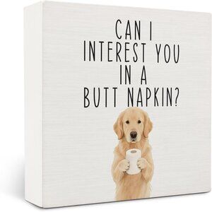 Golden Retriever Dog Bathroom Wooden Box Sign Desk Decor, Golden Retriever Gifts